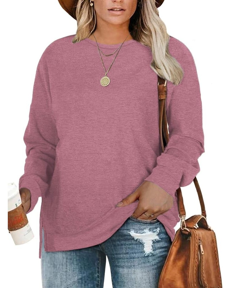 Plus-Size Sweatshirts for Women Casual Tops Side Slit Pullovers Shirts Rose Red $15.18 Hoodies & Sweatshirts