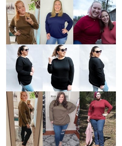 Plus-Size Sweatshirts for Women Casual Tops Side Slit Pullovers Shirts Rose Red $15.18 Hoodies & Sweatshirts