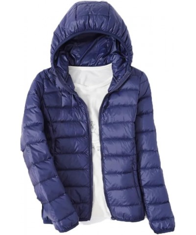 Thin Down Jacket Women Autumn Winter Slim Short Hooded Warm White Duck Down Coat Navy Blue Hooded $20.86 Jackets