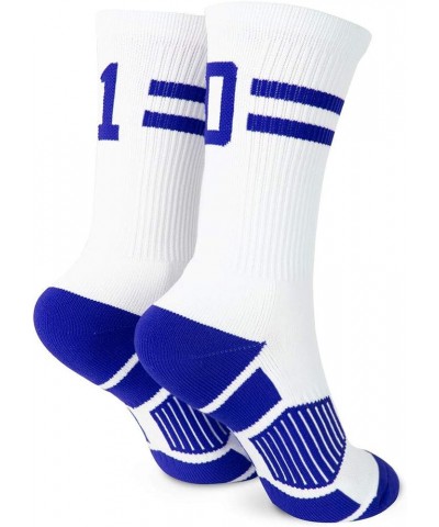 Classic Stripe Team Number Socks | Woven Mid-Calf | White & Royal 14 Or 41 $10.61 Activewear