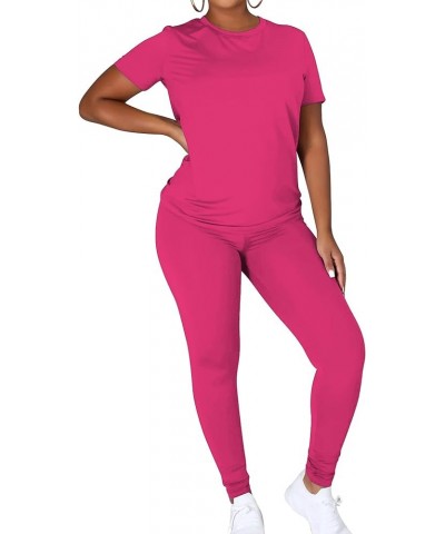 Women Two Piece Workout Outfits Sports Long-Pants & Short-Top Sets Bl Rose $11.75 Activewear