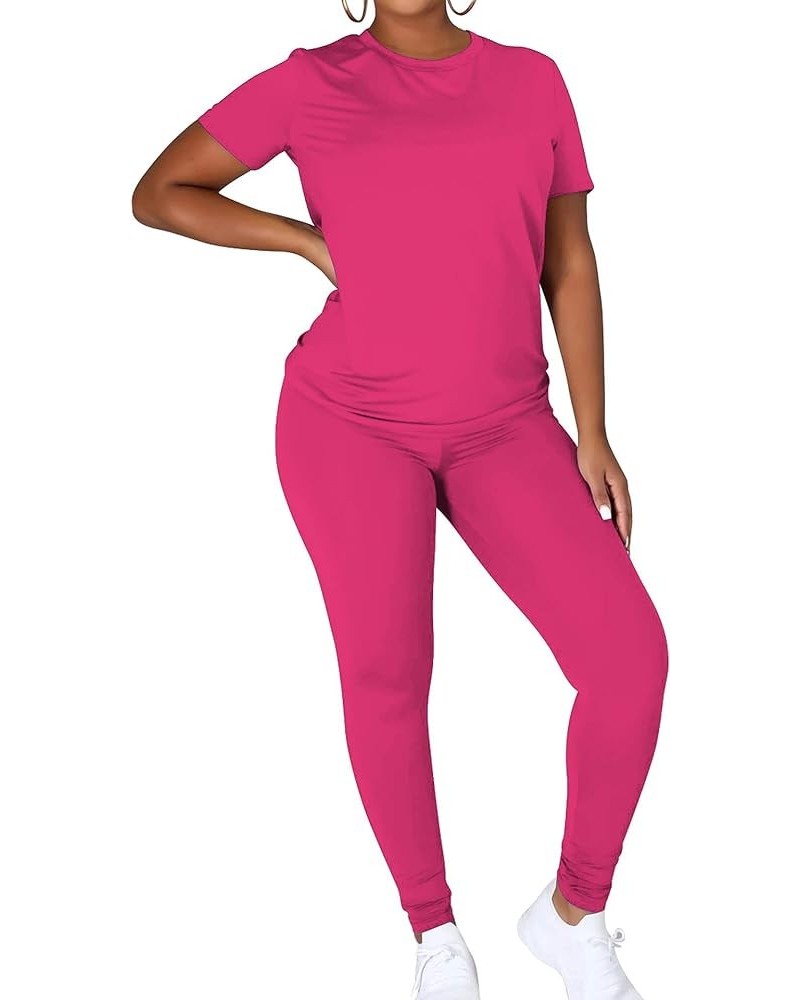 Women Two Piece Workout Outfits Sports Long-Pants & Short-Top Sets Bl Rose $11.75 Activewear