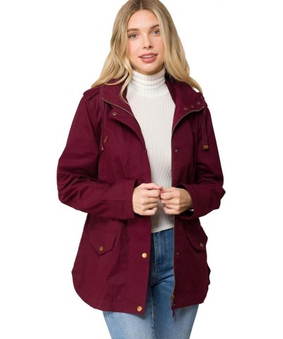 Women's Lightweight Front Zipper Solid Utility Anorak Hoodie Vest/Jacket Burgundy $17.08 Jackets