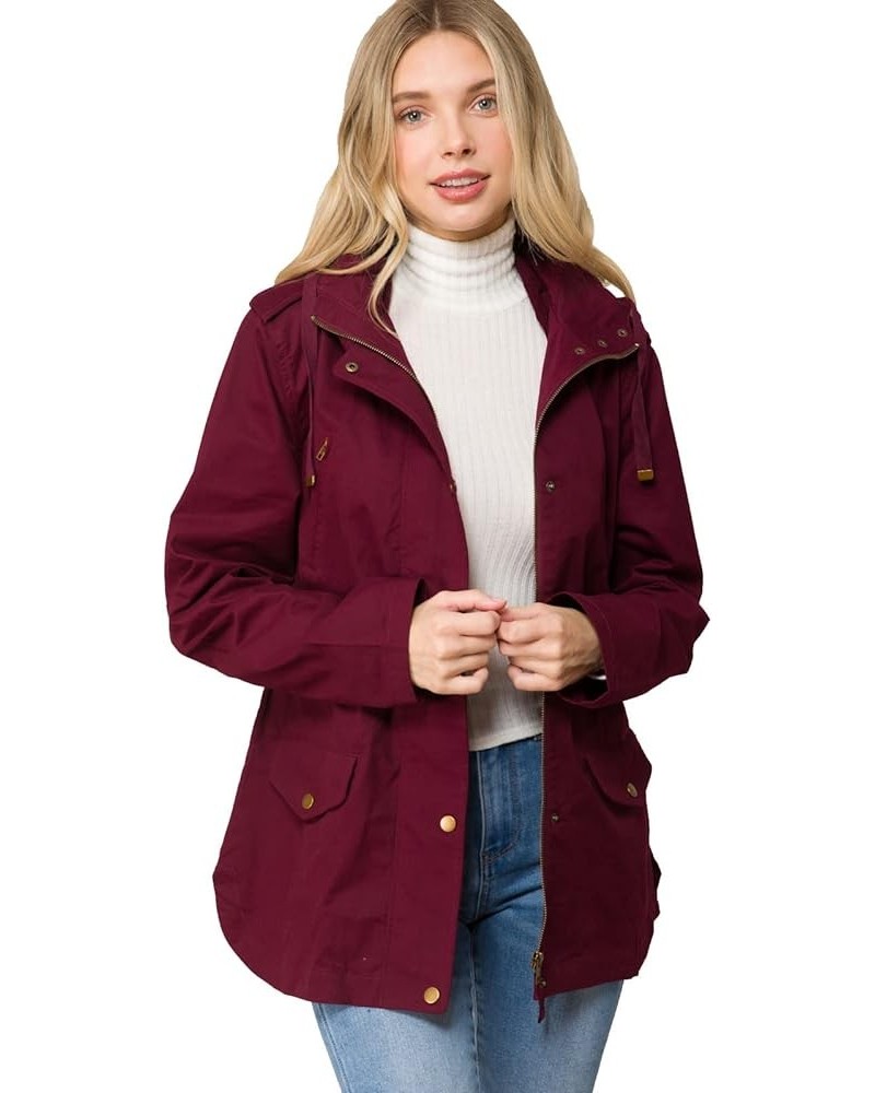 Women's Lightweight Front Zipper Solid Utility Anorak Hoodie Vest/Jacket Burgundy $17.08 Jackets