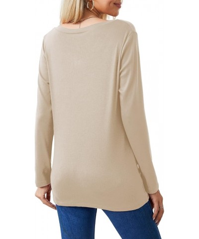 Women's Long Sleeve Tops 2024 Fall Winter Fashion Tunics Casual Front Twist T-Shirt V Neck Tunics Tops Beige $12.24 Tops