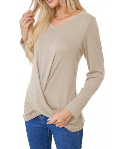 Women's Long Sleeve Tops 2024 Fall Winter Fashion Tunics Casual Front Twist T-Shirt V Neck Tunics Tops Beige $12.24 Tops