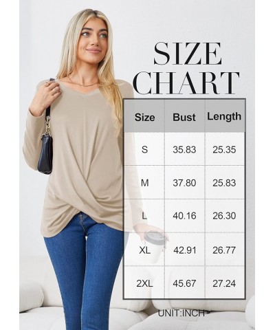 Women's Long Sleeve Tops 2024 Fall Winter Fashion Tunics Casual Front Twist T-Shirt V Neck Tunics Tops Beige $12.24 Tops