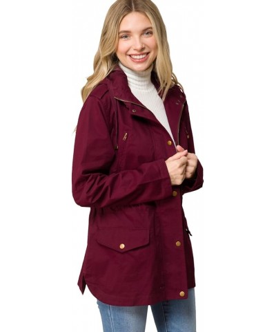 Women's Lightweight Front Zipper Solid Utility Anorak Hoodie Vest/Jacket Burgundy $17.08 Jackets