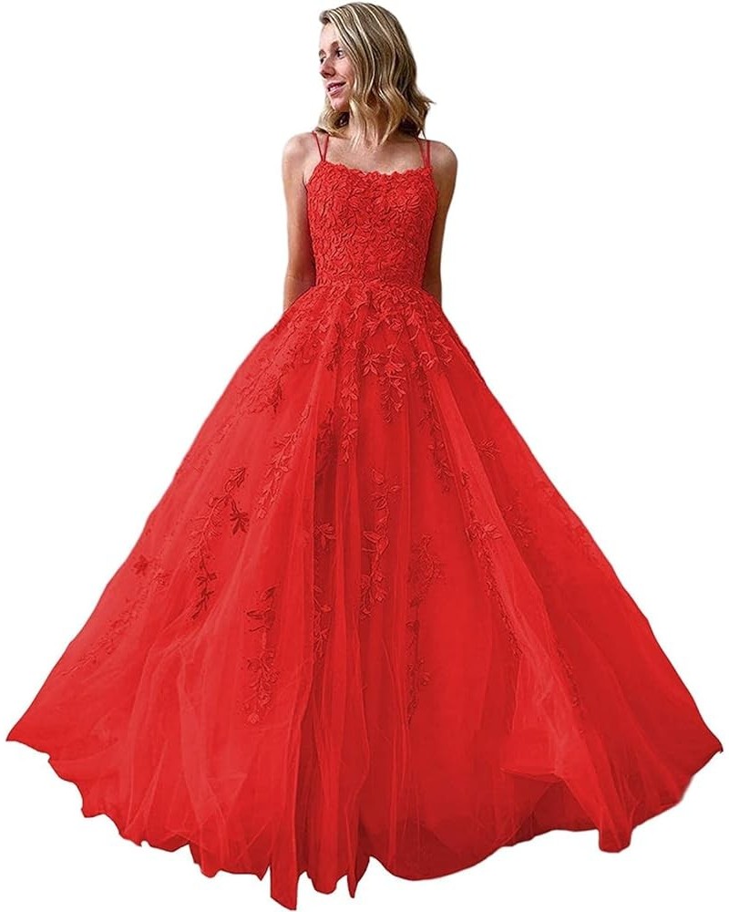 Prom Dresses Long Ball Gown for Women Spaghetti Straps Tulle A-Line Sexy Backless Formal Party Gowns with Pockets Red $49.39 ...