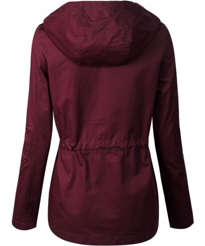 Women's Lightweight Front Zipper Solid Utility Anorak Hoodie Vest/Jacket Burgundy $17.08 Jackets