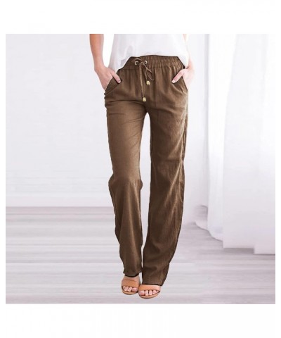 Linen Pants Women Summer Casual Cropped Loose Fit Wide Leg Capris Pants Tapered Ankle Elastic Waist Boho Beach Capris Z2-brow...