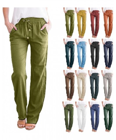 Linen Pants Women Summer Casual Cropped Loose Fit Wide Leg Capris Pants Tapered Ankle Elastic Waist Boho Beach Capris Z2-brow...