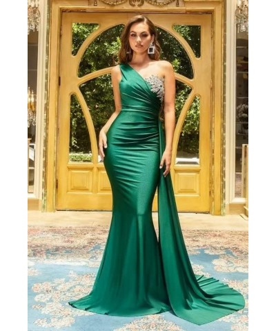 One Shoulder Mermaid Bridesmaid Dresses for Wedding Long Satin Beaded Lace Appliques Bodycon Prom Formal Evening Party Gowns ...