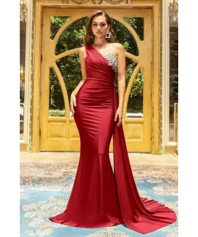 One Shoulder Mermaid Bridesmaid Dresses for Wedding Long Satin Beaded Lace Appliques Bodycon Prom Formal Evening Party Gowns ...