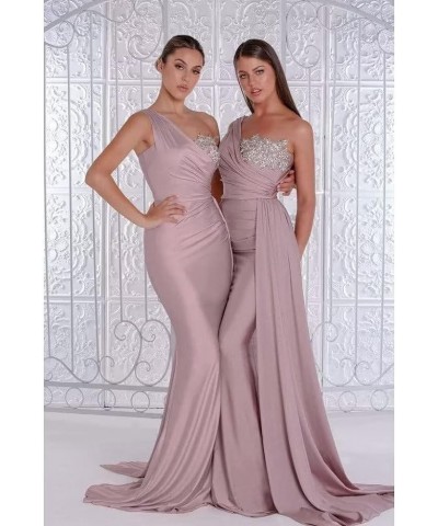 One Shoulder Mermaid Bridesmaid Dresses for Wedding Long Satin Beaded Lace Appliques Bodycon Prom Formal Evening Party Gowns ...