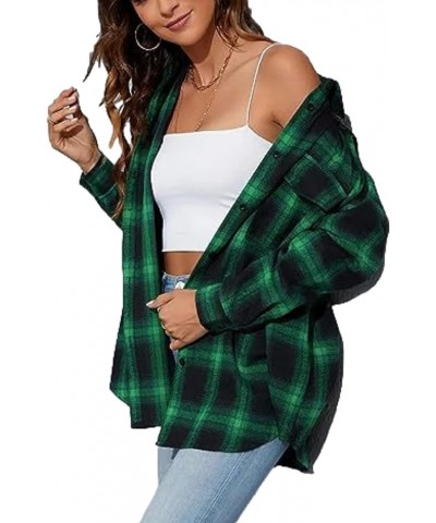 Womens Flannel Plaid Shirts Oversized Lightweight Buffalo Plaid Button Down Shirt Blouse Tops 02 Green $16.23 Blouses