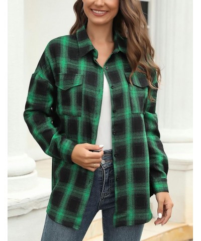 Womens Flannel Plaid Shirts Oversized Lightweight Buffalo Plaid Button Down Shirt Blouse Tops 02 Green $16.23 Blouses