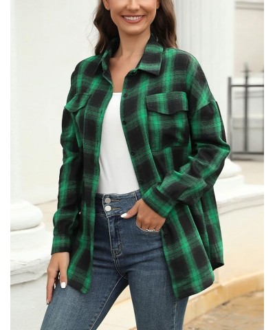 Womens Flannel Plaid Shirts Oversized Lightweight Buffalo Plaid Button Down Shirt Blouse Tops 02 Green $16.23 Blouses