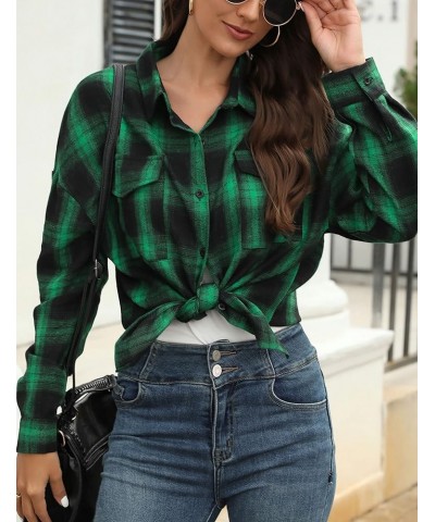 Womens Flannel Plaid Shirts Oversized Lightweight Buffalo Plaid Button Down Shirt Blouse Tops 02 Green $16.23 Blouses