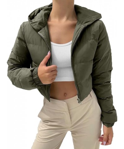 Womens Puffer Jackets Winter Warm Packable Hooded Down Coat Lightweight Slim Fit Full Zip Up Outerwear with Pockets F-army Gr...