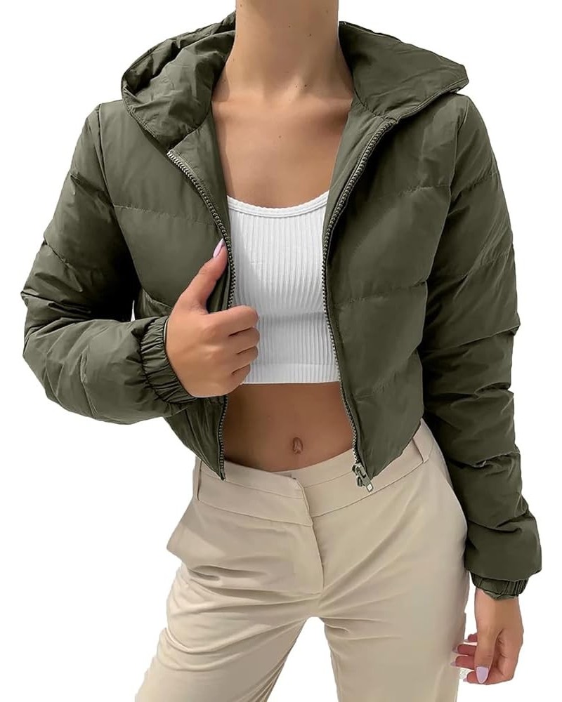 Womens Puffer Jackets Winter Warm Packable Hooded Down Coat Lightweight Slim Fit Full Zip Up Outerwear with Pockets F-army Gr...