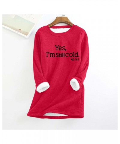 Fleece Sweatshirts for Women Sherpa Lined Crewneck Sport Sweatshirt Comfy Long Sleeve Pullover Winter Thicken Tops 02 Red $8....