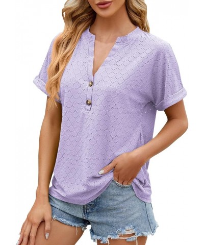 Women's Tops and Blouses Spring Summer Solid Color Button Hooded Loose Short Sleeve Long Undershirt, S-2XL 1-purple $9.82 Und...