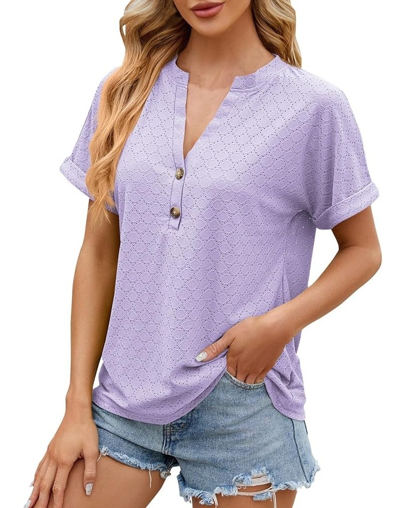 Women's Tops and Blouses Spring Summer Solid Color Button Hooded Loose Short Sleeve Long Undershirt, S-2XL 1-purple $9.82 Und...