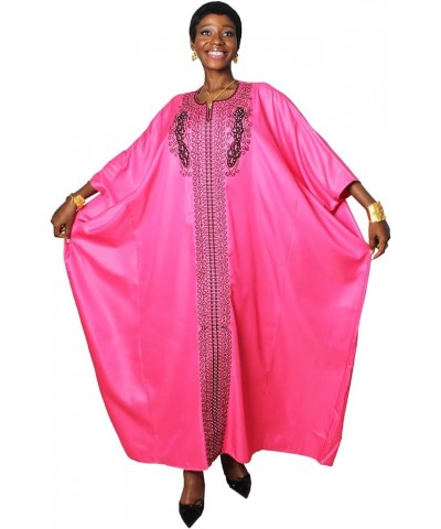 Loose African Dresses for Women,Hot Drilling Full Gown Embroidery Maxi Dress Pink $29.69 Dresses