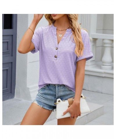 Women's Tops and Blouses Spring Summer Solid Color Button Hooded Loose Short Sleeve Long Undershirt, S-2XL 1-purple $9.82 Und...