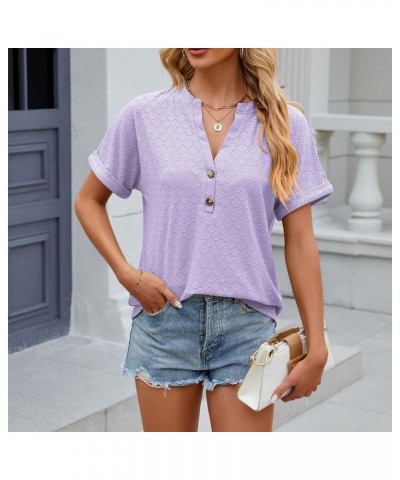 Women's Tops and Blouses Spring Summer Solid Color Button Hooded Loose Short Sleeve Long Undershirt, S-2XL 1-purple $9.82 Und...