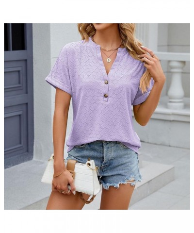 Women's Tops and Blouses Spring Summer Solid Color Button Hooded Loose Short Sleeve Long Undershirt, S-2XL 1-purple $9.82 Und...