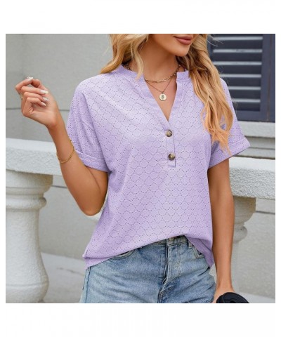 Women's Tops and Blouses Spring Summer Solid Color Button Hooded Loose Short Sleeve Long Undershirt, S-2XL 1-purple $9.82 Und...