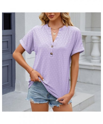 Women's Tops and Blouses Spring Summer Solid Color Button Hooded Loose Short Sleeve Long Undershirt, S-2XL 1-purple $9.82 Und...