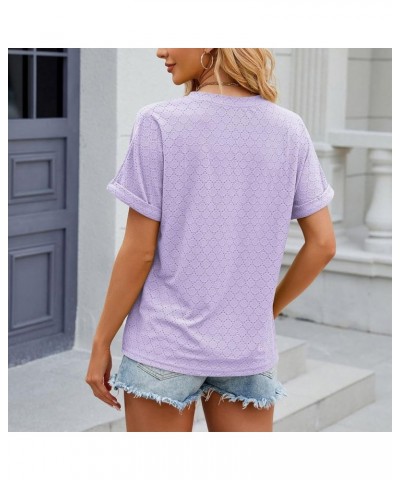 Women's Tops and Blouses Spring Summer Solid Color Button Hooded Loose Short Sleeve Long Undershirt, S-2XL 1-purple $9.82 Und...