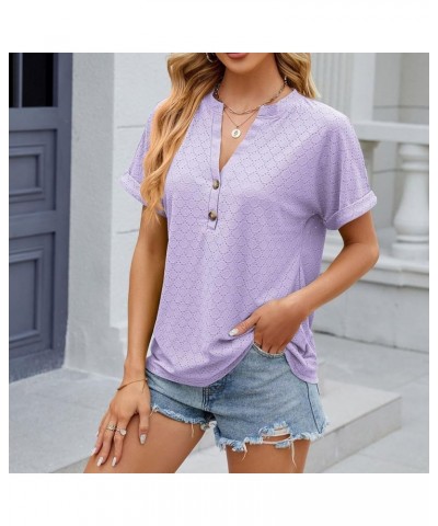 Women's Tops and Blouses Spring Summer Solid Color Button Hooded Loose Short Sleeve Long Undershirt, S-2XL 1-purple $9.82 Und...