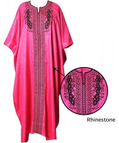 Loose African Dresses for Women,Hot Drilling Full Gown Embroidery Maxi Dress Pink $29.69 Dresses