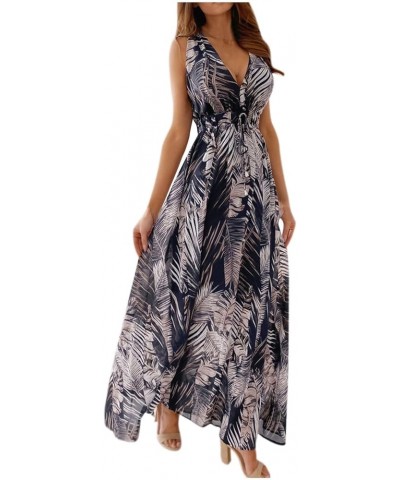 Beach Dresses for Women,2024 Spring Summer Trendy Elegant Wrap V Neck Floral Boho Dress,Flowy Ruched Hawaiian Maxi Dress B-na...