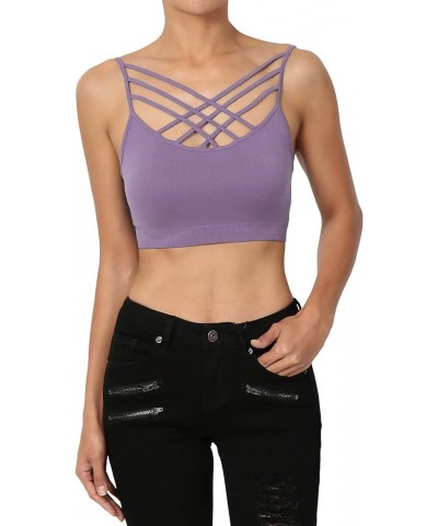 Women's Sleeveless Bustier Crop Top Cage Crisscross Cutout Bralette Bra Top Lilac Grey/Removable Pad $9.66 Tanks