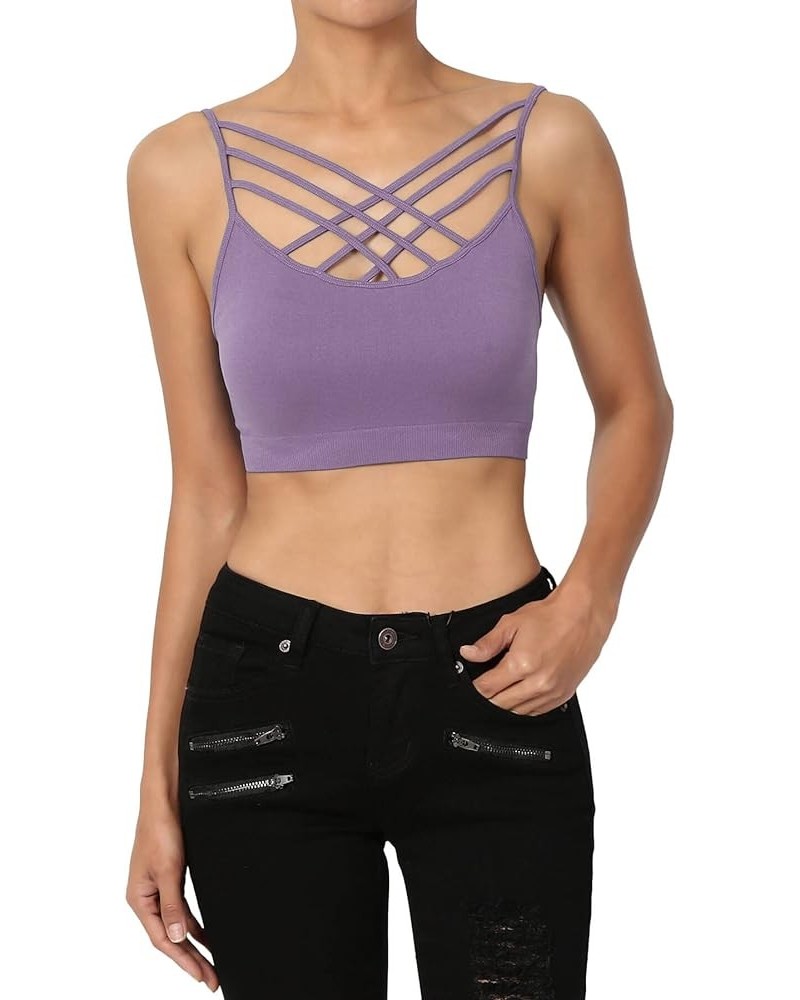 Women's Sleeveless Bustier Crop Top Cage Crisscross Cutout Bralette Bra Top Lilac Grey/Removable Pad $9.66 Tanks