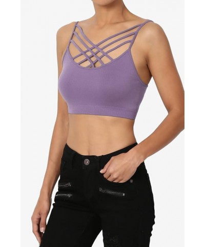 Women's Sleeveless Bustier Crop Top Cage Crisscross Cutout Bralette Bra Top Lilac Grey/Removable Pad $9.66 Tanks