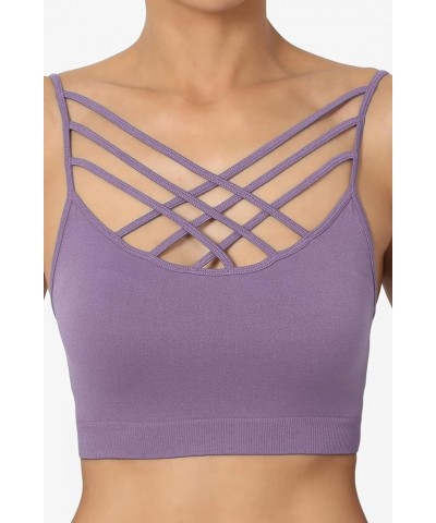 Women's Sleeveless Bustier Crop Top Cage Crisscross Cutout Bralette Bra Top Lilac Grey/Removable Pad $9.66 Tanks