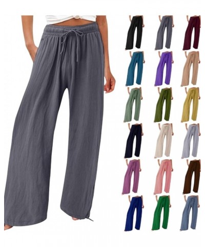 Flowy Wide Leg Linen Pants for Womens High Waisted Palazzo Pants Casual Loose Fit Long Pants with Drawstring Style16-grey Blu...