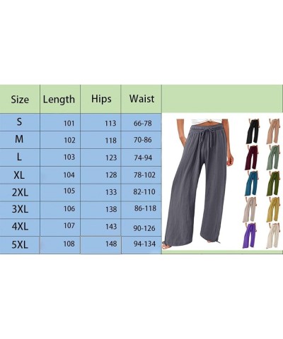 Flowy Wide Leg Linen Pants for Womens High Waisted Palazzo Pants Casual Loose Fit Long Pants with Drawstring Style16-grey Blu...