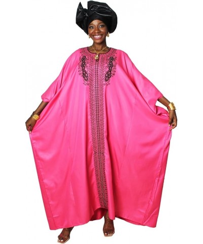 Loose African Dresses for Women,Hot Drilling Full Gown Embroidery Maxi Dress Pink $29.69 Dresses