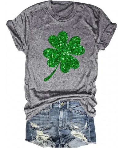 St Patricks Day Shirt Women Shamrock Lucky T-Shirts Cute Irish Lucky Shirts Short Sleeve Lucky St Patricks Day Shirt 1grey $1...