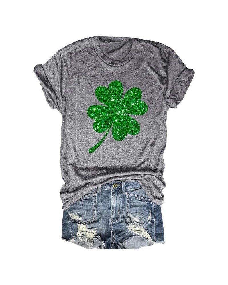 St Patricks Day Shirt Women Shamrock Lucky T-Shirts Cute Irish Lucky Shirts Short Sleeve Lucky St Patricks Day Shirt 1grey $1...