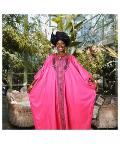 Loose African Dresses for Women,Hot Drilling Full Gown Embroidery Maxi Dress Pink $29.69 Dresses