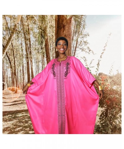 Loose African Dresses for Women,Hot Drilling Full Gown Embroidery Maxi Dress Pink $29.69 Dresses