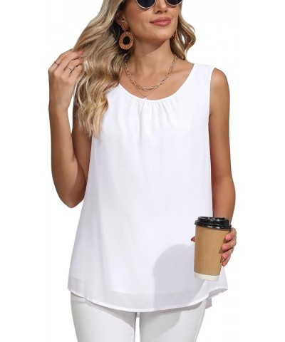 Women's Summer Casual Double Layer Chiffon Tank Tops Blouse Loose Fit Work Shirts White $10.59 Tanks